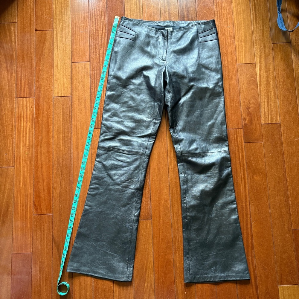 Cache Black Grey Metallic Lamb Leather Flared Y2K 90s Pants Women's Size 8